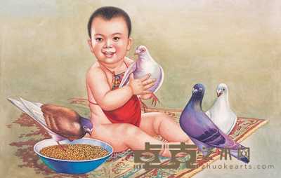 金梅生 孩子爱鸽子 70×44cm